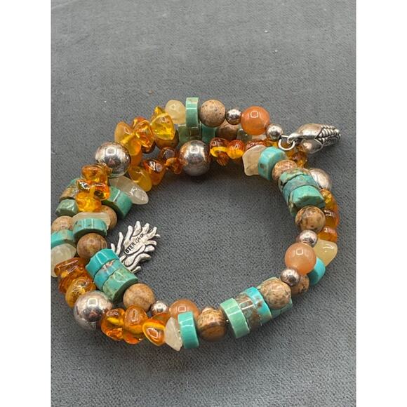 Carolyn Pollack Corn Harvest Sterling Silver Charm and Stone Wrap Bracelet - Picture 3 of 4